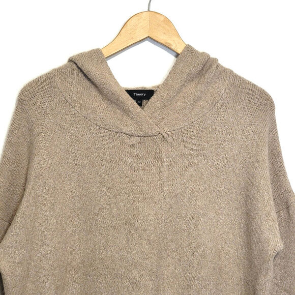 Theory Alpaca Blend Hooded Kangaroo Pocket Relaxed Fit Tan Sweater Size M - Picture 2 of 12